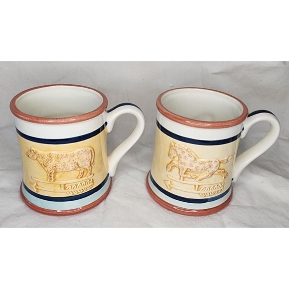 Vintage H&HD Weather Vane Mugs Set of 2 1994 Made in Mexico Country Cottage Core - Picture 2 of 6